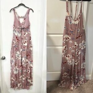 ASTR THE LABEL CRISS CROSS Floral Pink Jumpsuit